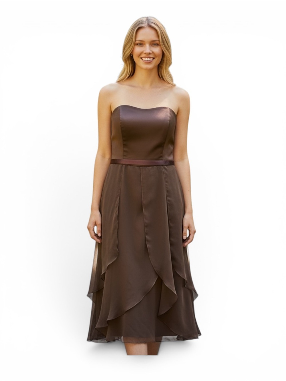 Flowy Strapless Dress Size 14 Brown